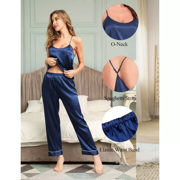 SWOMOG Womens Silk Satin Pajama Set CrewNeck Cami and Trouser Pajama Set SleepwearSWOMOG Womens Silk Satin Pajama Set CrewNeck Cami and Trouser Pajama Set Sleepwear