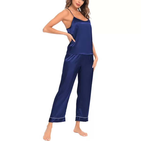 SWOMOG Womens Silk Satin Pajama Set CrewNeck Cami and Trouser Pajama Set SleepwearSWOMOG Womens Silk Satin Pajama Set CrewNeck Cami and Trouser Pajama Set Sleepwear