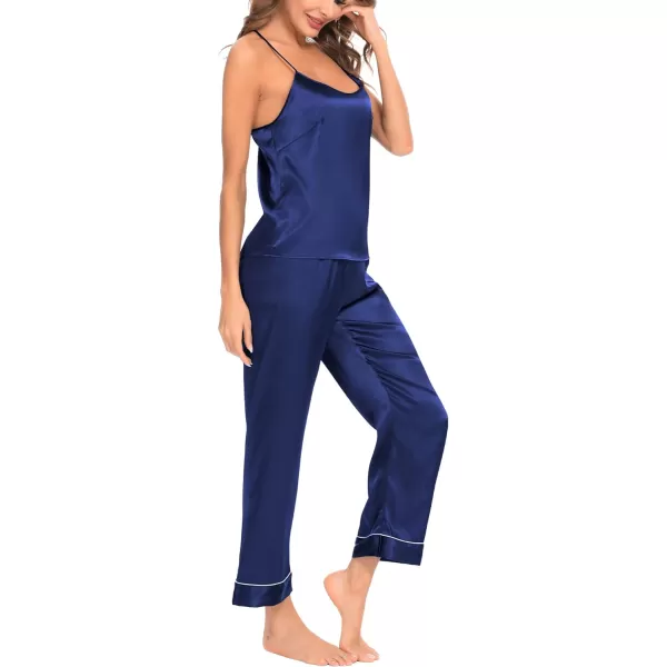 SWOMOG Womens Silk Satin Pajama Set CrewNeck Cami and Trouser Pajama Set SleepwearSWOMOG Womens Silk Satin Pajama Set CrewNeck Cami and Trouser Pajama Set Sleepwear