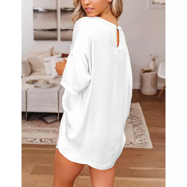 SWOMOG Womens Silk Satin Pajama Set TwoPiece Short Sleeve Tshirt With Shorts Pj Sets Silky Casual Loungewear SleepwearWhite