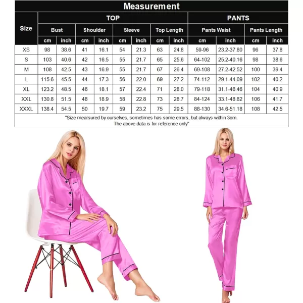 SWOMOG Womens Silk Satin Pajamas Loungewear Twopiece Sleepwear ButtonDown Pj SetBarbiecore