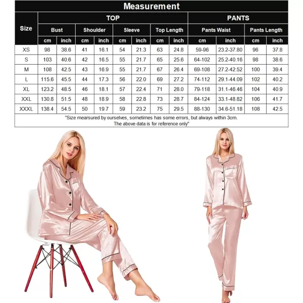 SWOMOG Womens Silk Satin Pajamas Loungewear Twopiece Sleepwear ButtonDown Pj SetBlush Pink