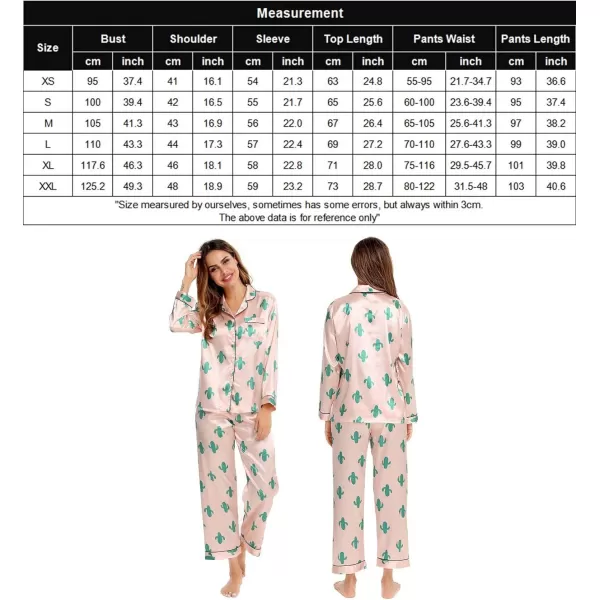 SWOMOG Womens Silk Satin Pajamas Loungewear Twopiece Sleepwear ButtonDown Pj SetCactus Pink