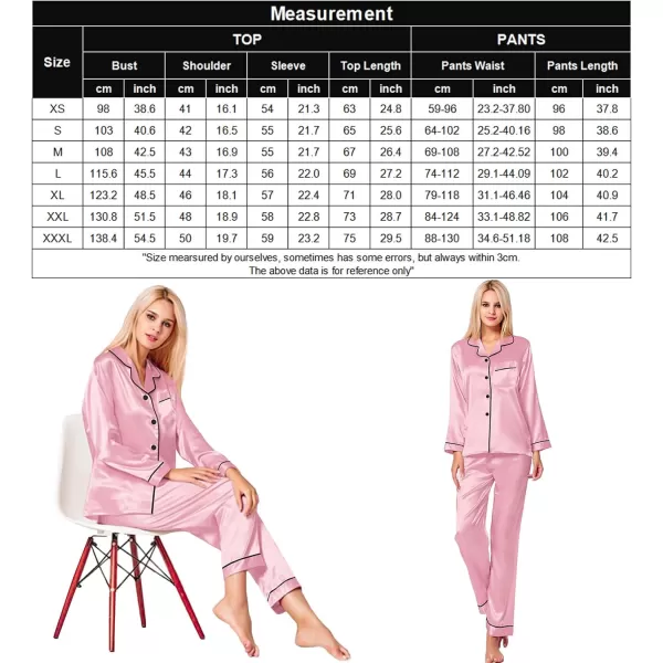 SWOMOG Womens Silk Satin Pajamas Loungewear Twopiece Sleepwear ButtonDown Pj SetCarnation Pink