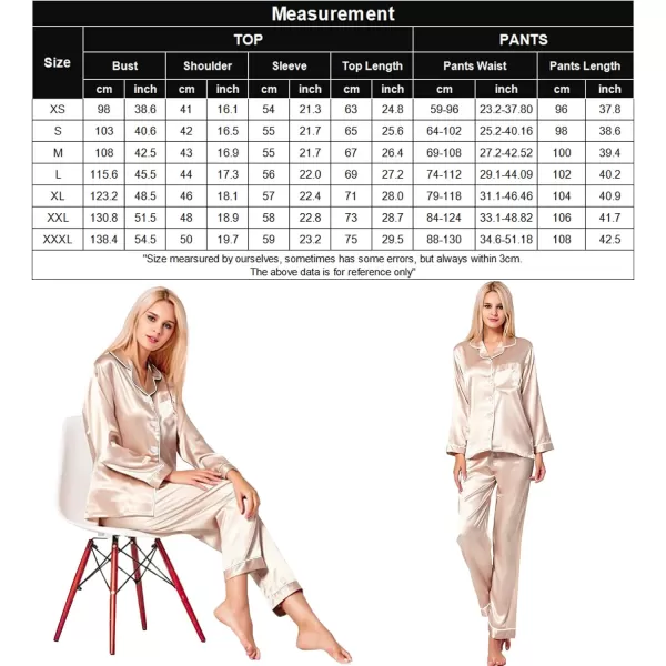 SWOMOG Womens Silk Satin Pajamas Loungewear Twopiece Sleepwear ButtonDown Pj SetChampagne One