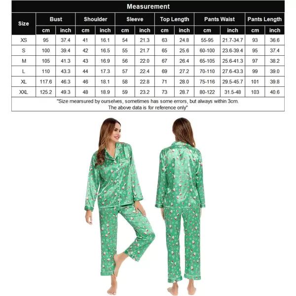 SWOMOG Womens Silk Satin Pajamas Loungewear Twopiece Sleepwear ButtonDown Pj SetChristmas Gift Green