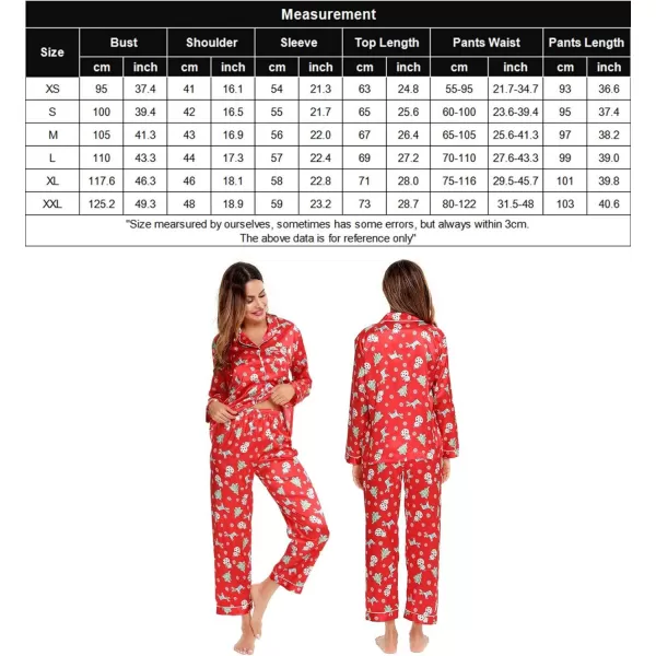 SWOMOG Womens Silk Satin Pajamas Loungewear Twopiece Sleepwear ButtonDown Pj SetChristmas Gift Red