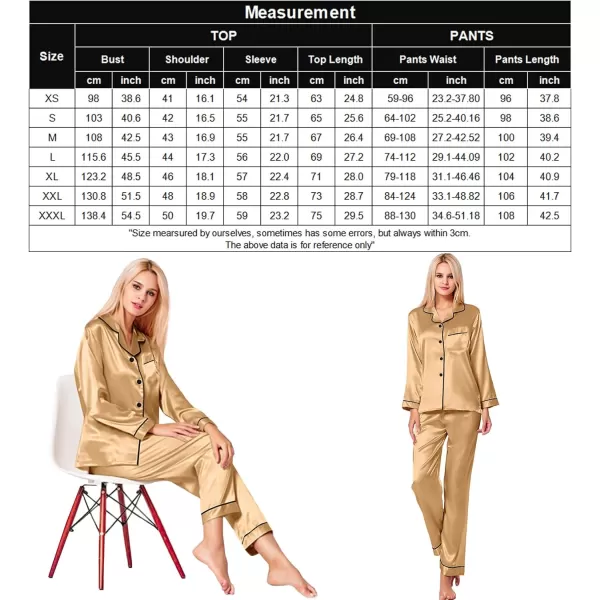 SWOMOG Womens Silk Satin Pajamas Loungewear Twopiece Sleepwear ButtonDown Pj SetDark Champagne