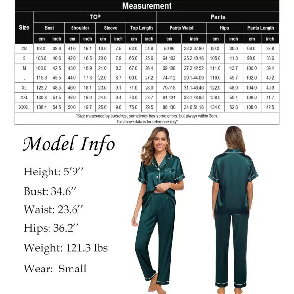 SWOMOG Womens Silk Satin Pajamas Loungewear Twopiece Sleepwear ButtonDown Pj SetDeep Green16