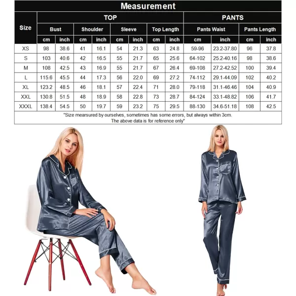 SWOMOG Womens Silk Satin Pajamas Loungewear Twopiece Sleepwear ButtonDown Pj SetDeep Grey