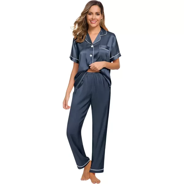 SWOMOG Womens Silk Satin Pajamas Loungewear Twopiece Sleepwear ButtonDown Pj SetDeep Grey16