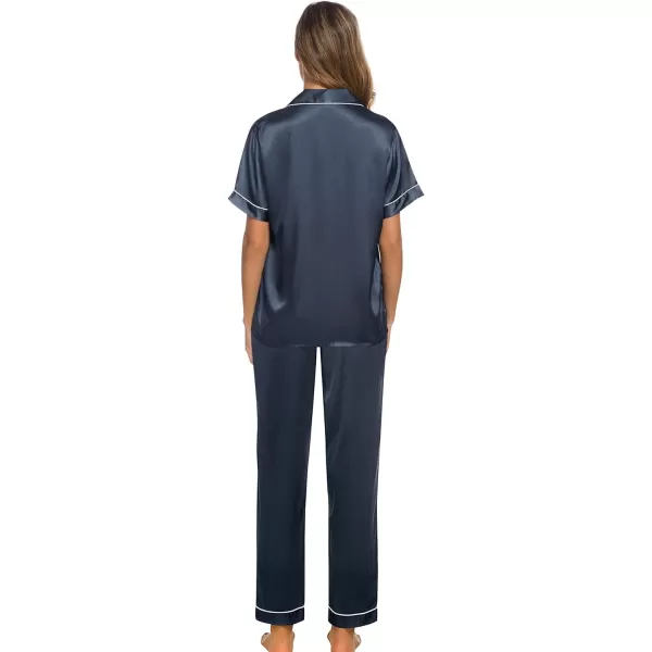 SWOMOG Womens Silk Satin Pajamas Loungewear Twopiece Sleepwear ButtonDown Pj SetDeep Grey16