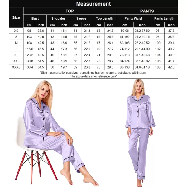 SWOMOG Womens Silk Satin Pajamas Loungewear Twopiece Sleepwear ButtonDown Pj SetDeep Lavender