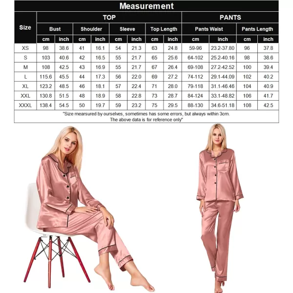 SWOMOG Womens Silk Satin Pajamas Loungewear Twopiece Sleepwear ButtonDown Pj SetDeep Misty Rose