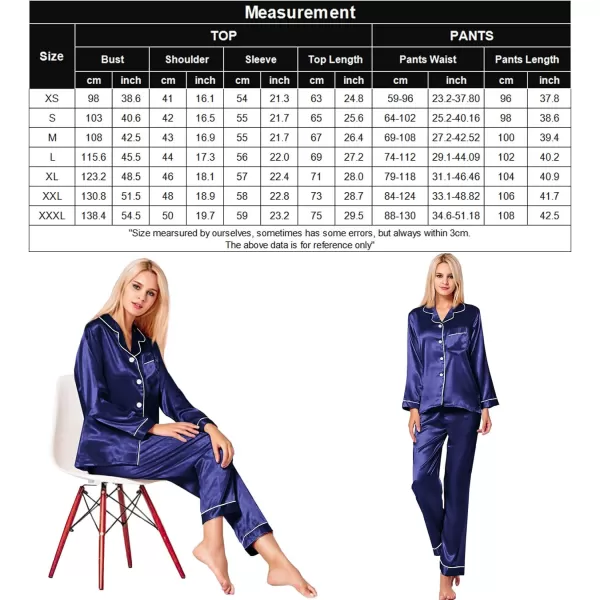 SWOMOG Womens Silk Satin Pajamas Loungewear Twopiece Sleepwear ButtonDown Pj SetDeep Sea Blue