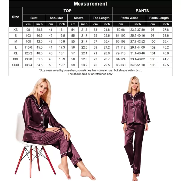 SWOMOG Womens Silk Satin Pajamas Loungewear Twopiece Sleepwear ButtonDown Pj SetDeep Wine Red