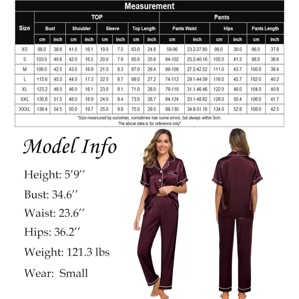 SWOMOG Womens Silk Satin Pajamas Loungewear Twopiece Sleepwear ButtonDown Pj SetDeep Wine Red16