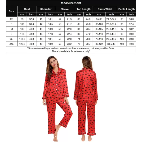 SWOMOG Womens Silk Satin Pajamas Loungewear Twopiece Sleepwear ButtonDown Pj SetElk Red