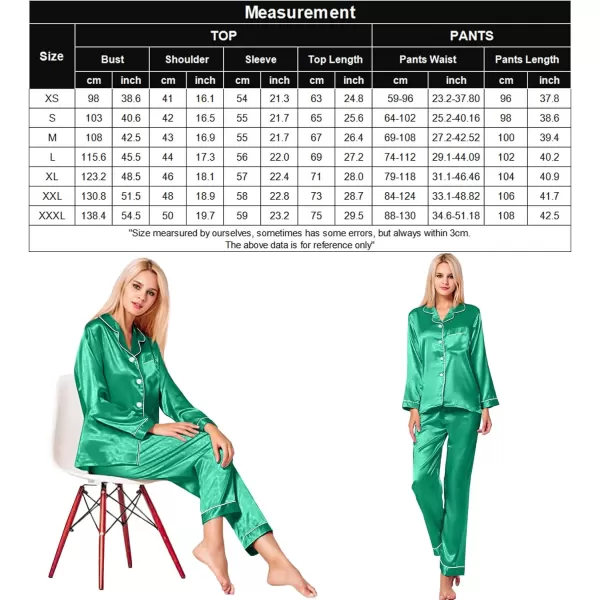 SWOMOG Womens Silk Satin Pajamas Loungewear Twopiece Sleepwear ButtonDown Pj SetEmerald Green