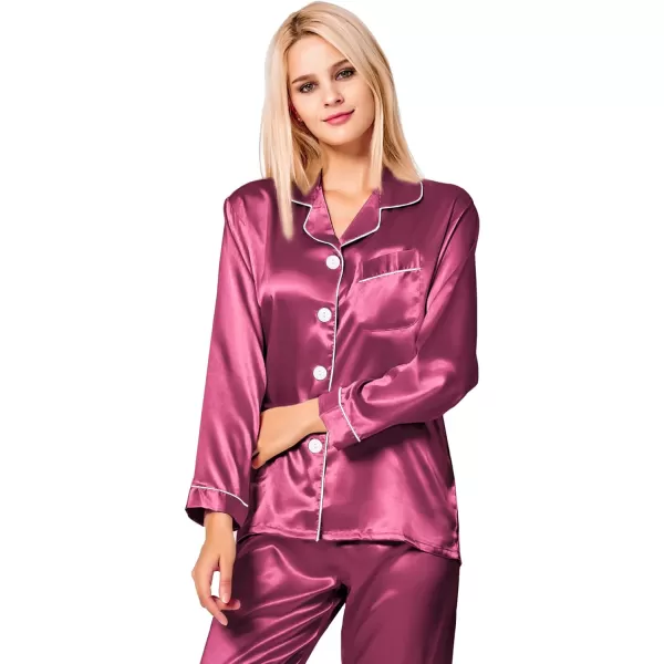 SWOMOG Womens Silk Satin Pajamas Loungewear Twopiece Sleepwear ButtonDown Pj SetGrapefruit