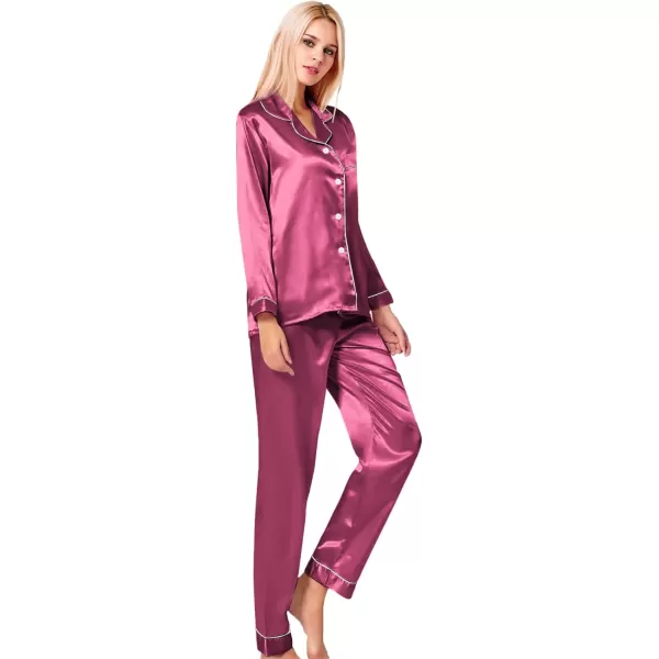 SWOMOG Womens Silk Satin Pajamas Loungewear Twopiece Sleepwear ButtonDown Pj SetGrapefruit