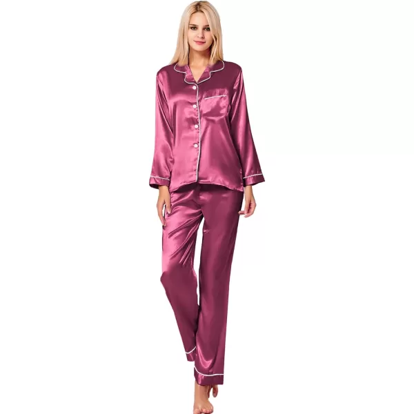 SWOMOG Womens Silk Satin Pajamas Loungewear Twopiece Sleepwear ButtonDown Pj SetGrapefruit