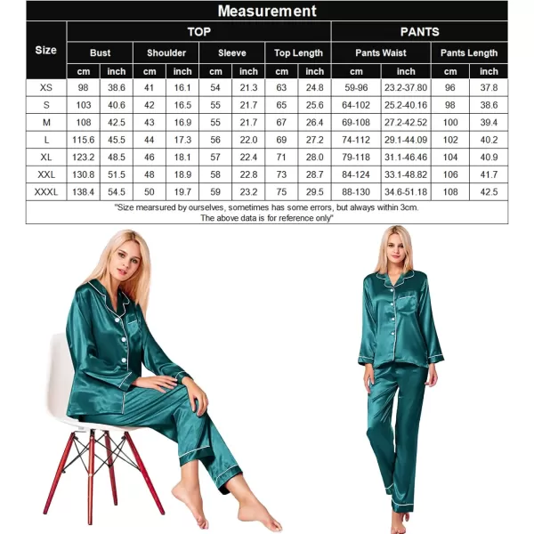 SWOMOG Womens Silk Satin Pajamas Loungewear Twopiece Sleepwear ButtonDown Pj SetGreen