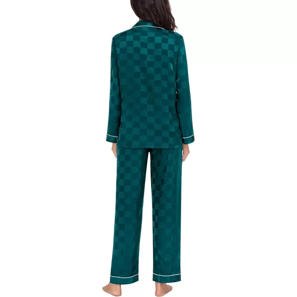 SWOMOG Womens Silk Satin Pajamas Loungewear Twopiece Sleepwear ButtonDown Pj SetGreen Plaid