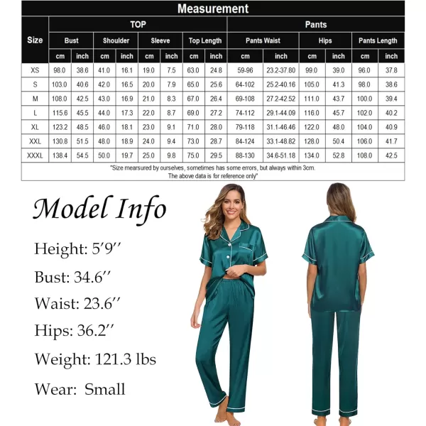 SWOMOG Womens Silk Satin Pajamas Loungewear Twopiece Sleepwear ButtonDown Pj SetGreen16