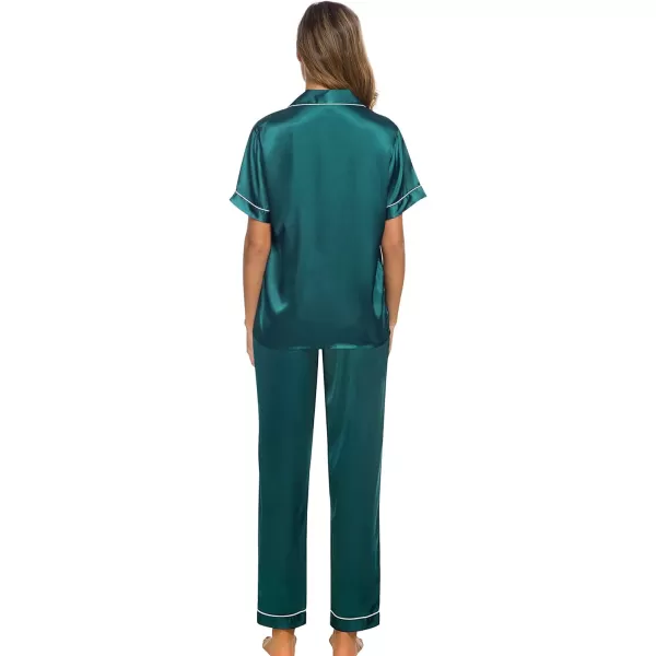 SWOMOG Womens Silk Satin Pajamas Loungewear Twopiece Sleepwear ButtonDown Pj SetGreen16