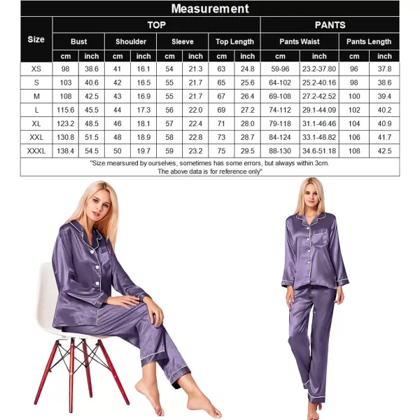 SWOMOG Womens Silk Satin Pajamas Loungewear Twopiece Sleepwear ButtonDown Pj SetGrey Purple