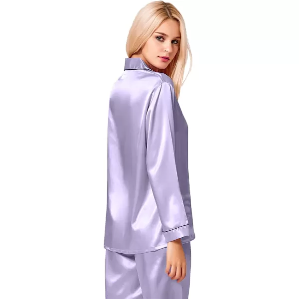 SWOMOG Womens Silk Satin Pajamas Loungewear Twopiece Sleepwear ButtonDown Pj SetLavender