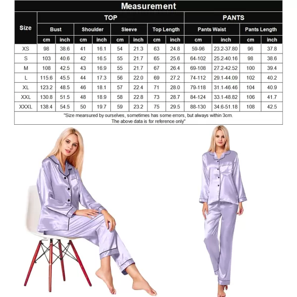 SWOMOG Womens Silk Satin Pajamas Loungewear Twopiece Sleepwear ButtonDown Pj SetLavender