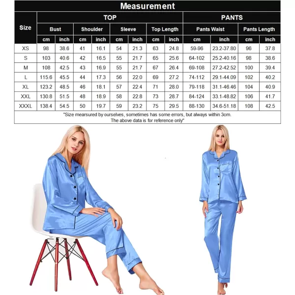 SWOMOG Womens Silk Satin Pajamas Loungewear Twopiece Sleepwear ButtonDown Pj SetMarina Blue