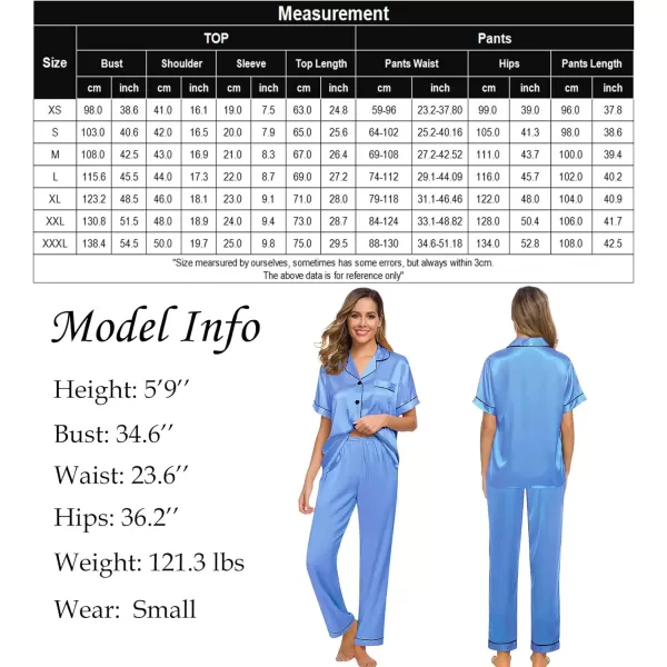 SWOMOG Womens Silk Satin Pajamas Loungewear Twopiece Sleepwear ButtonDown Pj SetMarina Blue16