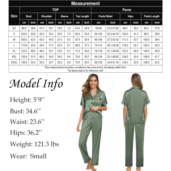 SWOMOG Womens Silk Satin Pajamas Loungewear Twopiece Sleepwear ButtonDown Pj SetMatcha16