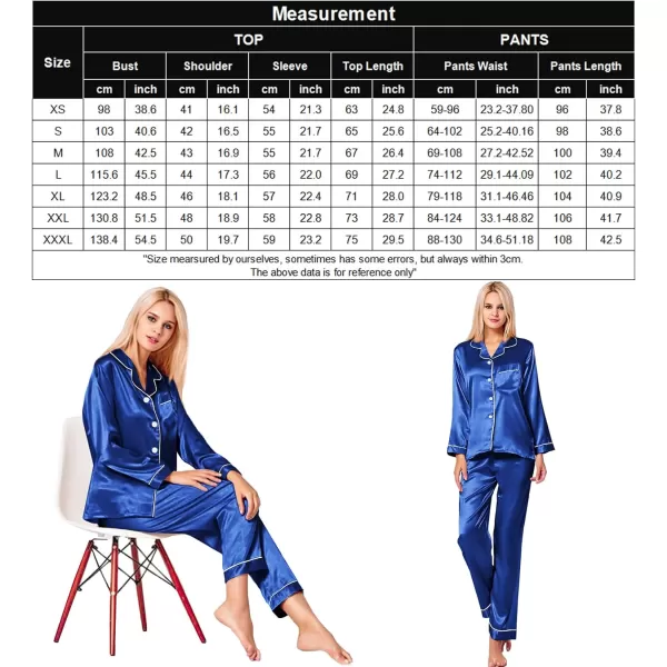 SWOMOG Womens Silk Satin Pajamas Loungewear Twopiece Sleepwear ButtonDown Pj SetMidninght Blue