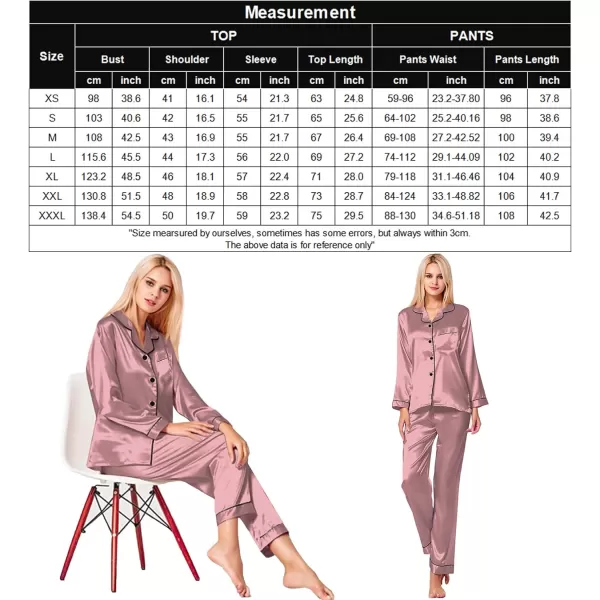 SWOMOG Womens Silk Satin Pajamas Loungewear Twopiece Sleepwear ButtonDown Pj SetMisty Rose