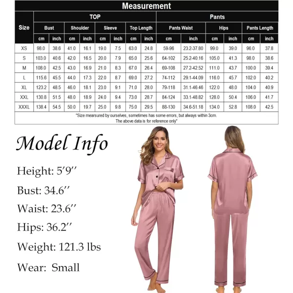 SWOMOG Womens Silk Satin Pajamas Loungewear Twopiece Sleepwear ButtonDown Pj SetMisty Rose16