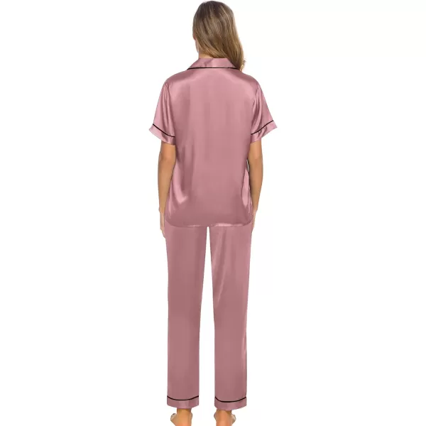 SWOMOG Womens Silk Satin Pajamas Loungewear Twopiece Sleepwear ButtonDown Pj SetMisty Rose16