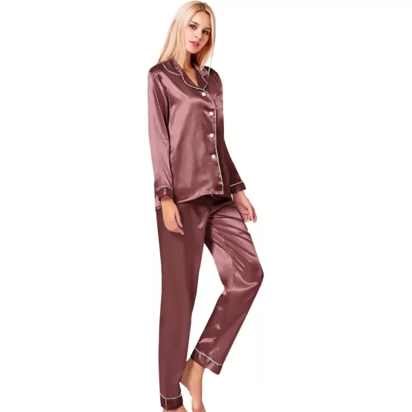 SWOMOG Womens Silk Satin Pajamas Loungewear Twopiece Sleepwear ButtonDown Pj SetNostalgia Rose