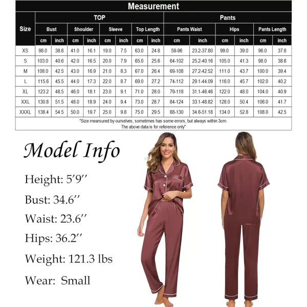 SWOMOG Womens Silk Satin Pajamas Loungewear Twopiece Sleepwear ButtonDown Pj SetNostalgia Rose16