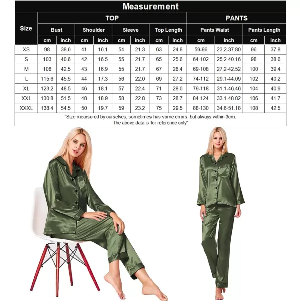 SWOMOG Womens Silk Satin Pajamas Loungewear Twopiece Sleepwear ButtonDown Pj SetOlive Green