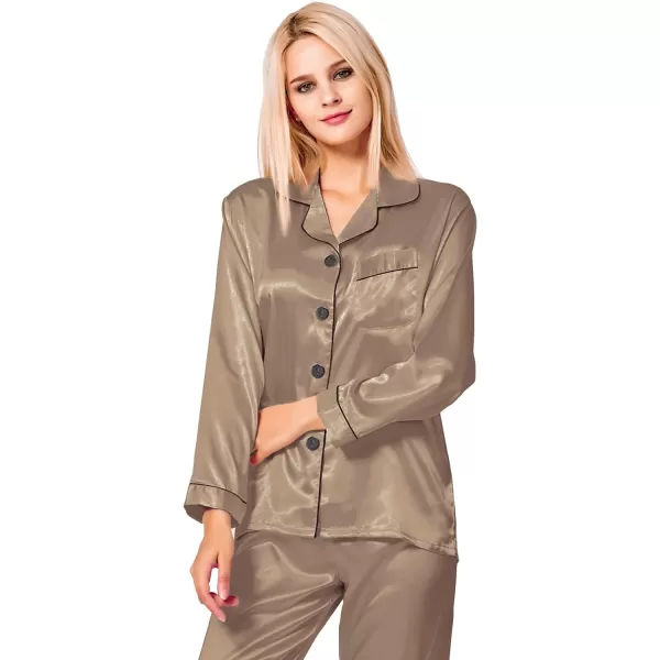 SWOMOG Womens Silk Satin Pajamas Loungewear Twopiece Sleepwear ButtonDown Pj SetOpaue Couche