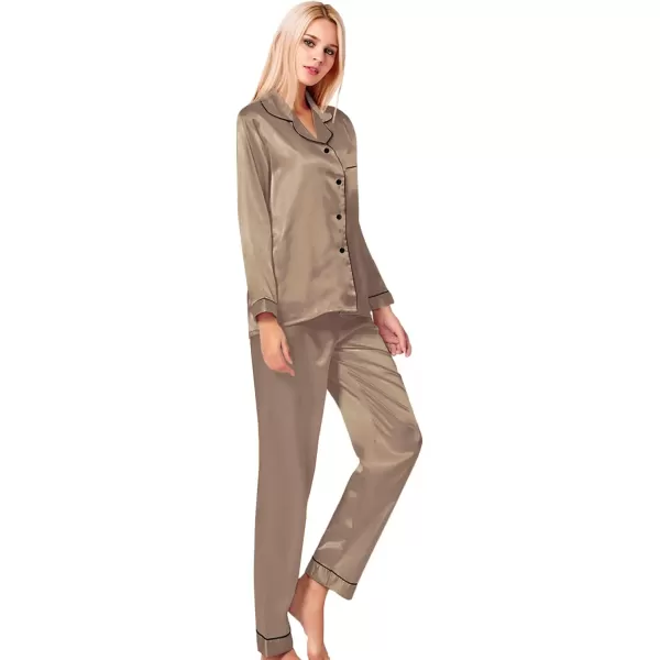 SWOMOG Womens Silk Satin Pajamas Loungewear Twopiece Sleepwear ButtonDown Pj SetOpaue Couche