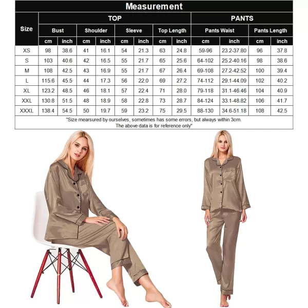 SWOMOG Womens Silk Satin Pajamas Loungewear Twopiece Sleepwear ButtonDown Pj SetOpaue Couche