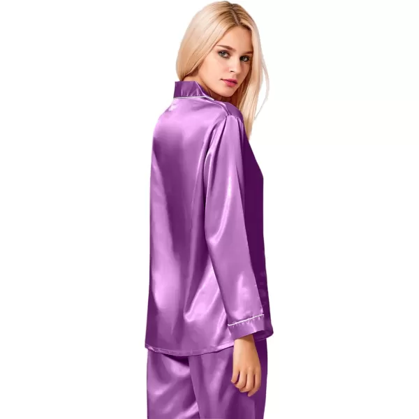 SWOMOG Womens Silk Satin Pajamas Loungewear Twopiece Sleepwear ButtonDown Pj SetOrchid