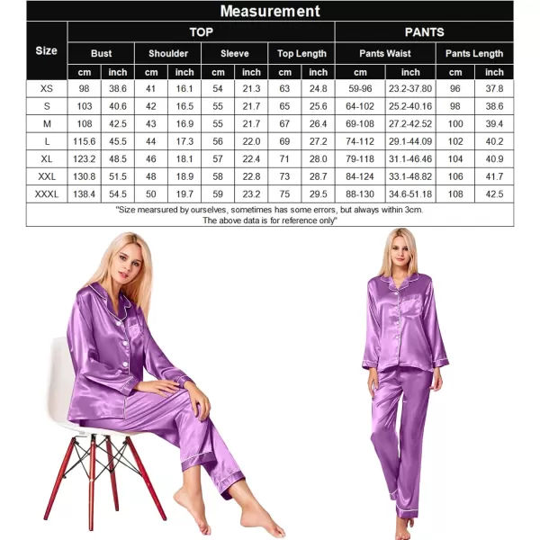 SWOMOG Womens Silk Satin Pajamas Loungewear Twopiece Sleepwear ButtonDown Pj SetOrchid