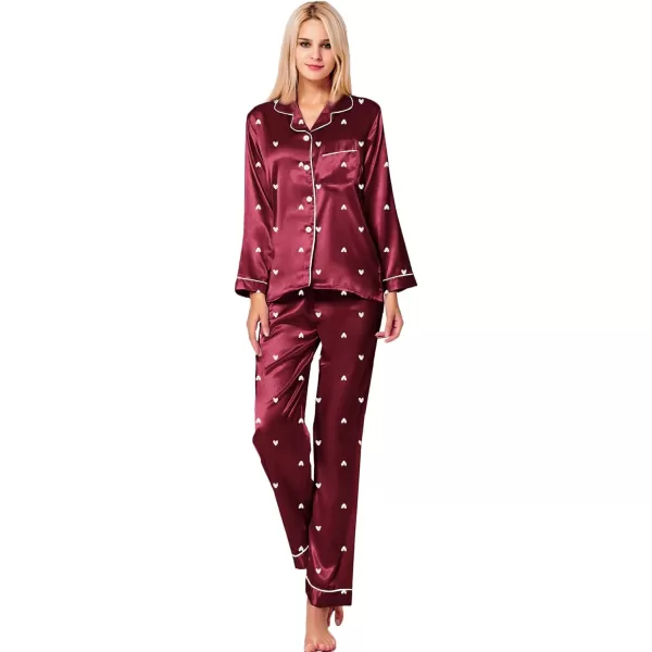 SWOMOG Womens Silk Satin Pajamas Loungewear Twopiece Sleepwear ButtonDown Pj SetPattern 2