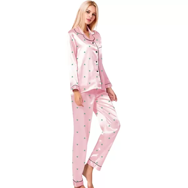 SWOMOG Womens Silk Satin Pajamas Loungewear Twopiece Sleepwear ButtonDown Pj SetPattern 3